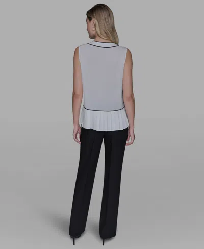 Karl Lagerfeld Women's Pleated Detail Sleeveless Top In White