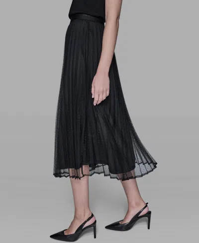 Karl Lagerfeld Women's Long Mesh Pleated Midi Skirt In Black
