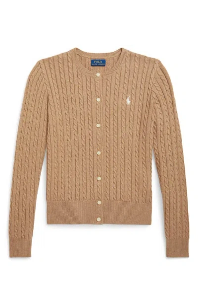 Polo Ralph Lauren Kids' Cable Knit Cotton Cardigan In Brown