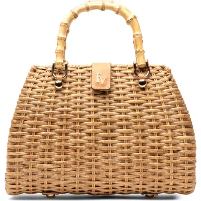Frances Valentine Rooster Woven Wicker Top Handle Bag In Brown