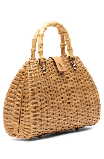 Frances Valentine Rooster Woven Wicker Top Handle Bag In Brown