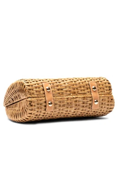 Frances Valentine Rooster Woven Wicker Top Handle Bag In Brown