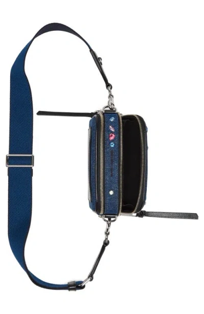 Marc Jacobs The Snapshot Embellished Denim Crossbody Bag In Blue