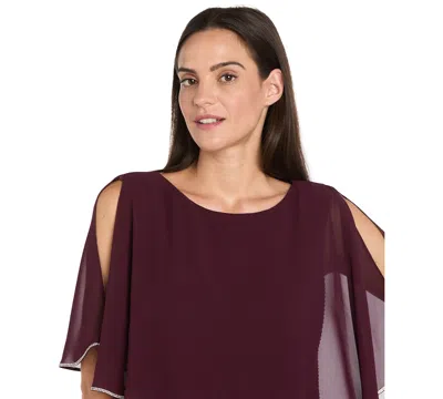 R & M Richards Women's Rhinestone Poncho Dress In Burgundy
