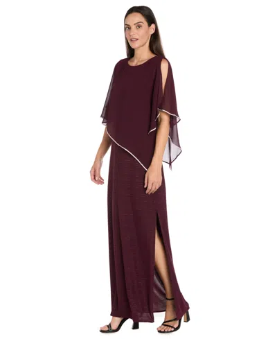 R & M Richards Women's Rhinestone Poncho Dress In Burgundy
