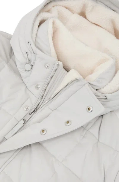 Reiss Quilted Jacket With Faux Shearling Lined Hood In White