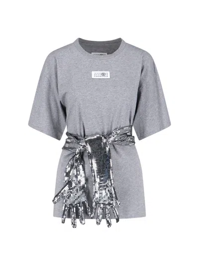 Mm6 Maison Margiela Gloves Crewneck T-shirt In Gray