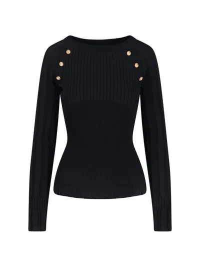 Balmain Sweater Three Buttons Crew Neck Ribbed In Black