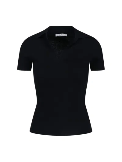 Max Mara Albero Wool Polo Shirt Collared Neck In Black