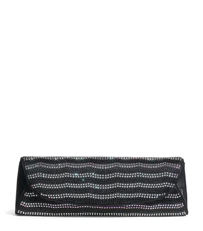 Rodo Satin Wave Embellished Clutch Bag In Black