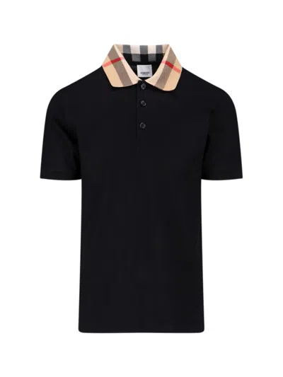 Burberry Check Collar Cotton Cody Polo Shirt In Black