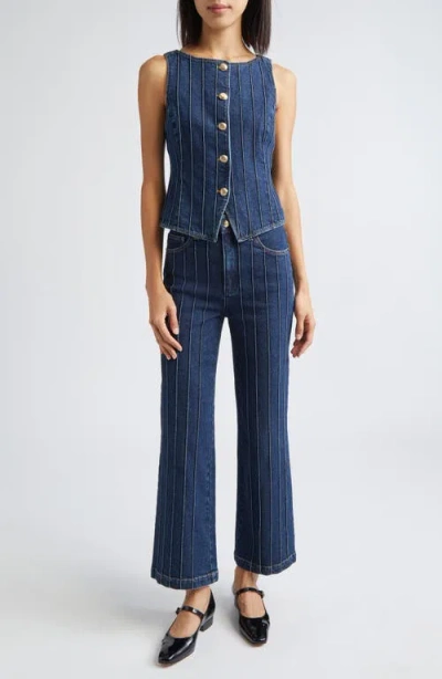 Cinq À Sept Camen Pintuck Detail Denim Vest In Blue