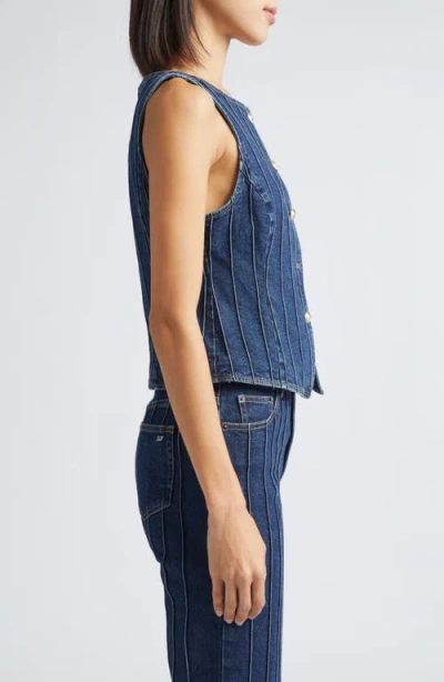 Cinq À Sept Camen Pintuck Detail Denim Vest In Blue