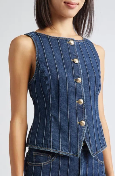 Cinq À Sept Camen Pintuck Detail Denim Vest In Blue