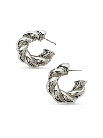 Fifth & Dune Women's Rhodium-plated Twisted Hoop Earrings In Silver