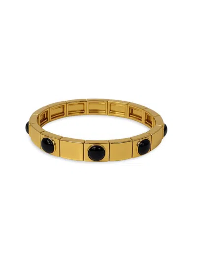 Fifth & Dune Women's Onyx Semi Stone Stretch Tile Bracelet In Gold