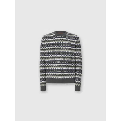 Missoni Crew Neck Sweater With Zigzag Pattern In Gray
