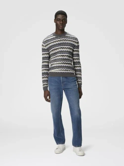 Missoni Crew Neck Sweater With Zigzag Pattern In Gray