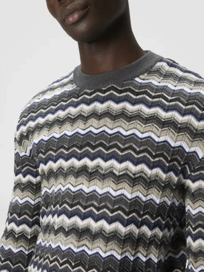 Missoni Crew Neck Sweater With Zigzag Pattern In Gray