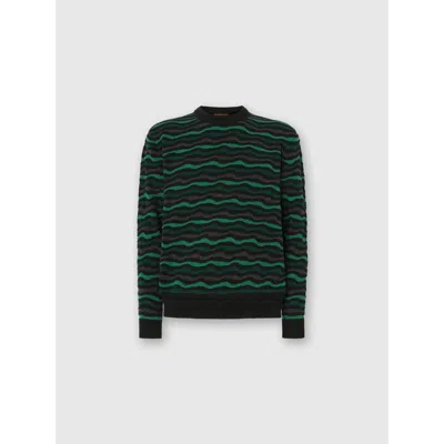 Missoni Crew Neck Sweater With Wave Pattern In Green