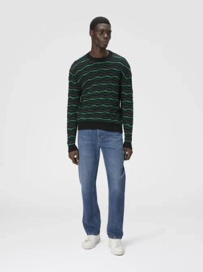 Missoni Crew Neck Sweater With Wave Pattern In Green