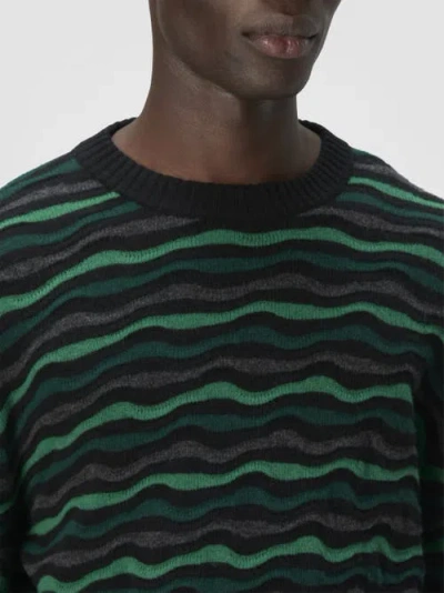 Missoni Crew Neck Sweater With Wave Pattern In Green