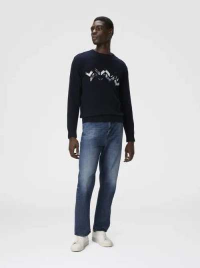 Missoni Crew Neck Sweater With Zigzag Detail In Blue