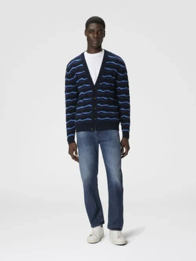 Missoni Cardigan In Pure Wool With Wave Stitch In Blue