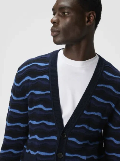 Missoni Cardigan In Pure Wool With Wave Stitch In Blue