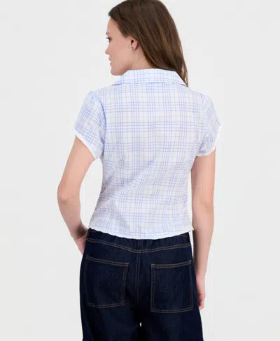 Just Polly Juniors' Button-front Printed Cotton Shirt In Multi