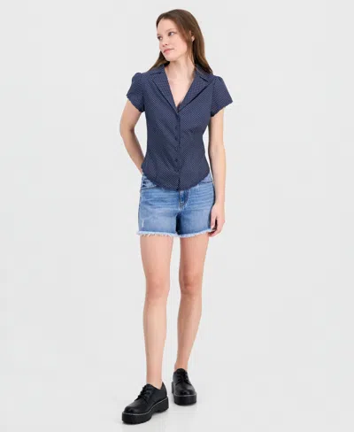 Just Polly Juniors' Button-front Printed Cotton Shirt In Multi