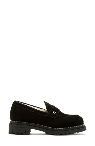 La Canadienne Donny Suede Platform Penny Loafers In Black