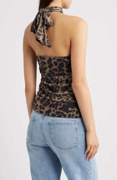 Ichi Ihparda Leopard Print Halter Top In Brown