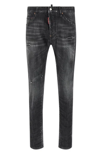 Dsquared2 Stretch Denim Sexy Twist Jeans With Paint Effect Details 17c In Black
