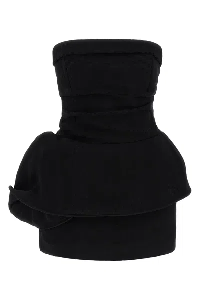 Magda Butrym Ribbed Draped Mini Dress In Black