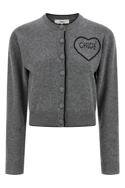 Chloé Embroidery Cardigan In Gray