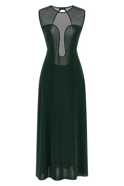 Eres Sleeveless Round Neckline Dress Mesh Panel In Green