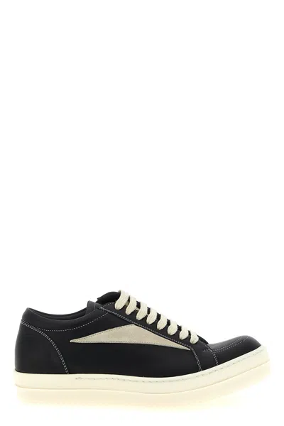 Rick Owens Low-top Suede Sneakers With Contrasting Leather Inserts In Black