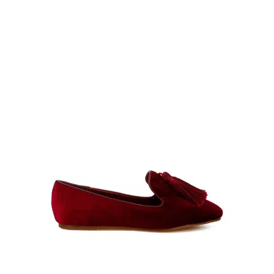 Rag & Co Women's Red Tromso Iconic Tassel Detail Velvet Loafers In Burgundy By  In Red