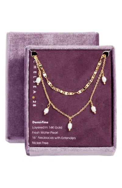 Chelsea28 Set Of 2 Genuine Freshwater Pearl & Link Necklaces In Gold