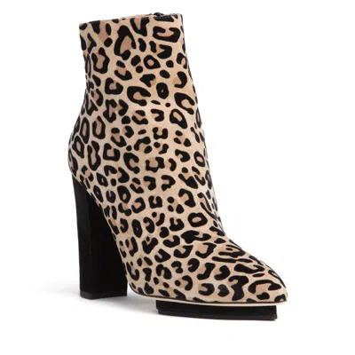 Beautiisoles By Robyn Shreiber Made In Italy Women's Neutrals / Black / Brown Tessa Animal Printed Suede Ankle Bootie Block Heel In Animal Print