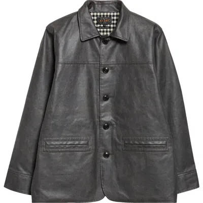 Beams Aged Faux Leather Car Coat In Gray
