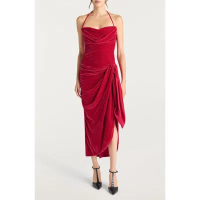 Cinq À Sept Noah Velvet Halter Maxi Dress In Pink