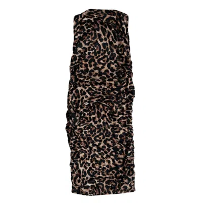 Circular Path Women's Black / Brown Ruched Skirt - Leopard In Animal Print