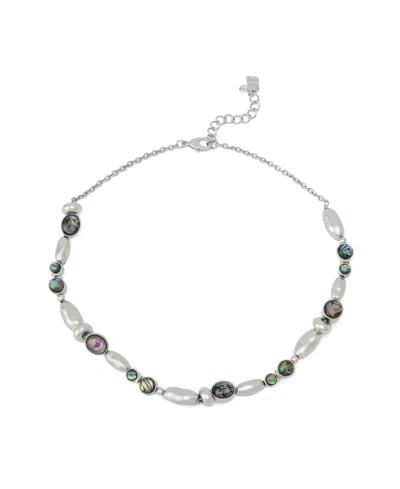 Robert Lee Morris Soho Abalone Beaded Collar Necklace In Silver
