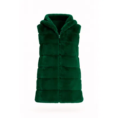Tantra Spain Sl Women's Fur Vest With Hood And Zipper Closure, Green. In Green