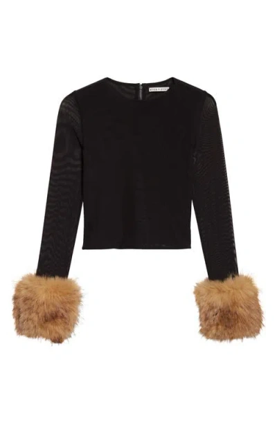 Alice And Olivia Delaina Faux Fur Cuff Top In Animal Print