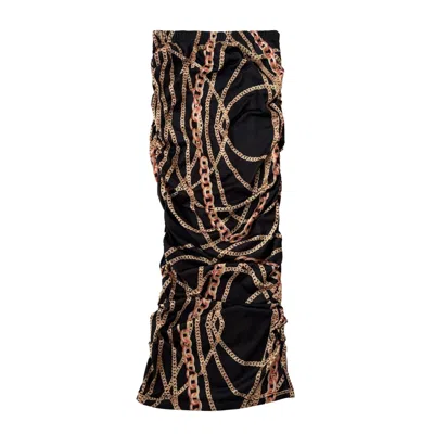 Circular Path Women's Black / Gold Ruched Skirt - Black-gold Chains In Multi