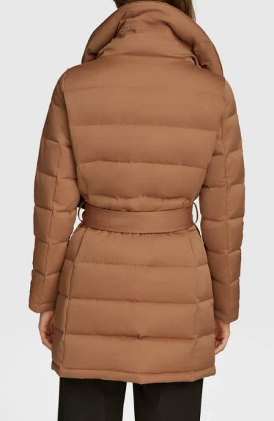 Donna Karan New York Water Resistant Belted Puffer Coat In Brown