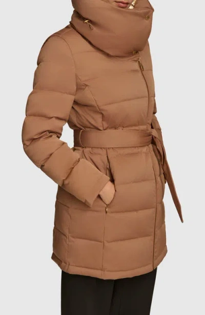 Donna Karan New York Water Resistant Belted Puffer Coat In Brown